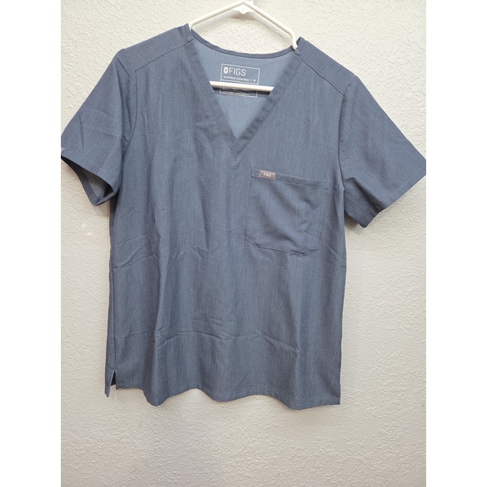 Figs Scrub Top Womens Medium Blue Technical Collection V Neck Short Sleeve